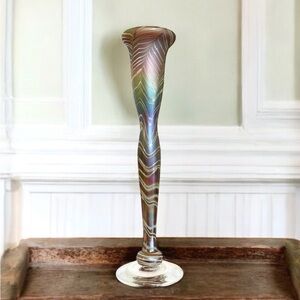 Robert Held Favrile Pulled Feather Art Glass Pedestal Vase